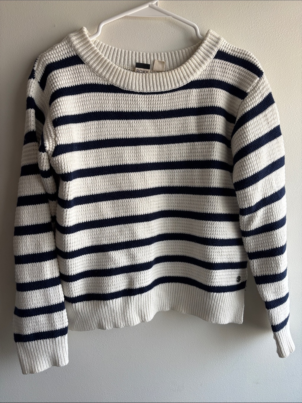 Roxy Navy & Cream Striped Knit Crewneck Sweater XS